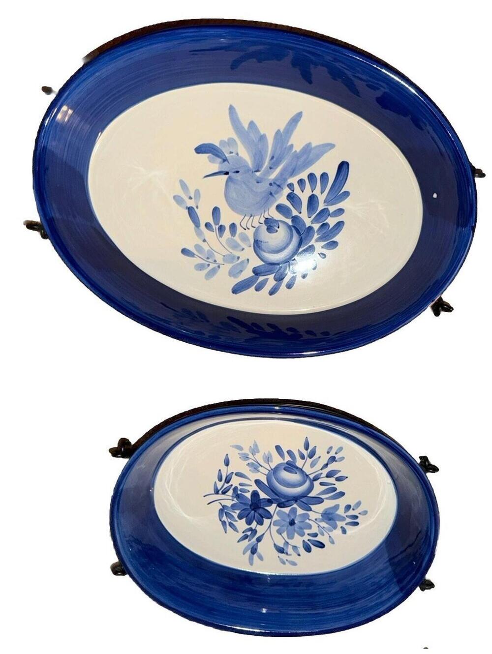 Temp-Tations Presentable Ovenware Garden Gate Blue Oval Baking Dish Set 3Qt Micr